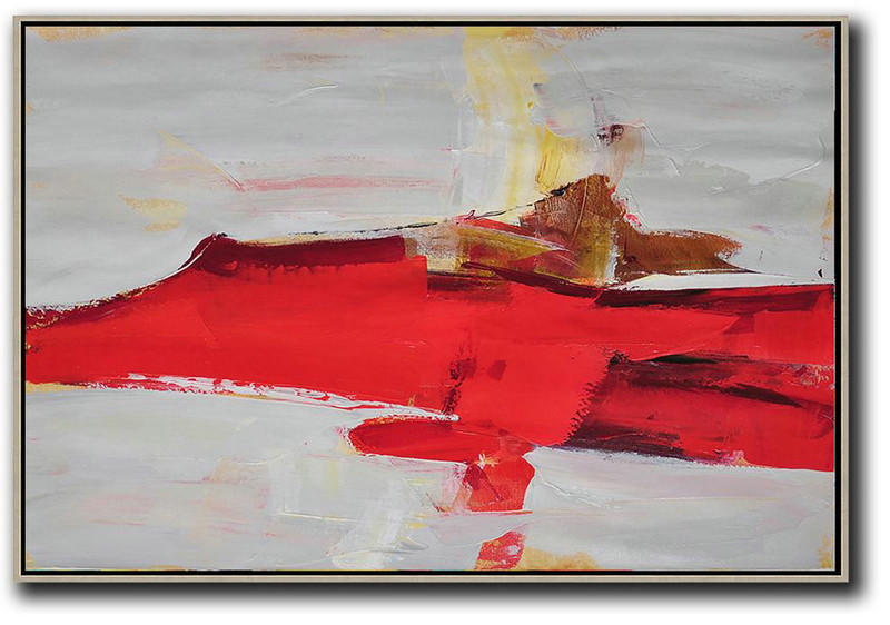 Hand Painted Extra Large Abstract Painting,Horizontal Palette Knife Contemporary Art,Custom Oil Painting,Red,Grey,Yellow.etc